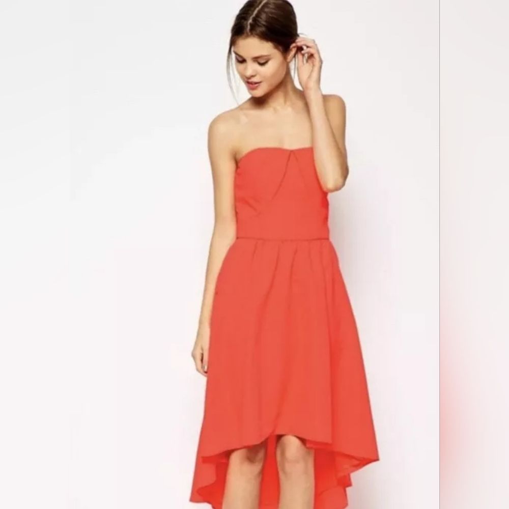 Ted Baker Coral High Low Strapless Dress Nwt Women’s Size 3 Medium Cocktail Gown